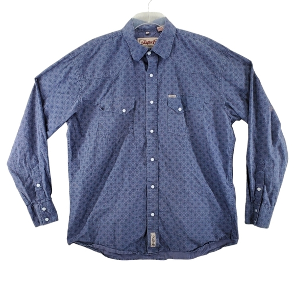 Rafter C Cowboy Collection Shirt Mens XL Pearl Snap Blue Gray Mandela AOP L/S - Picture 2 of 12